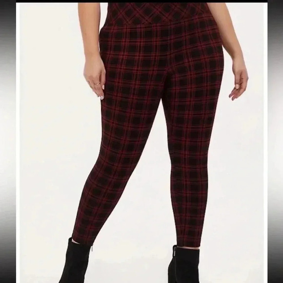 Torrid Studio Slim Fit High Rise Pixie Pant Red Plaid 0R - Picture 4 of 6